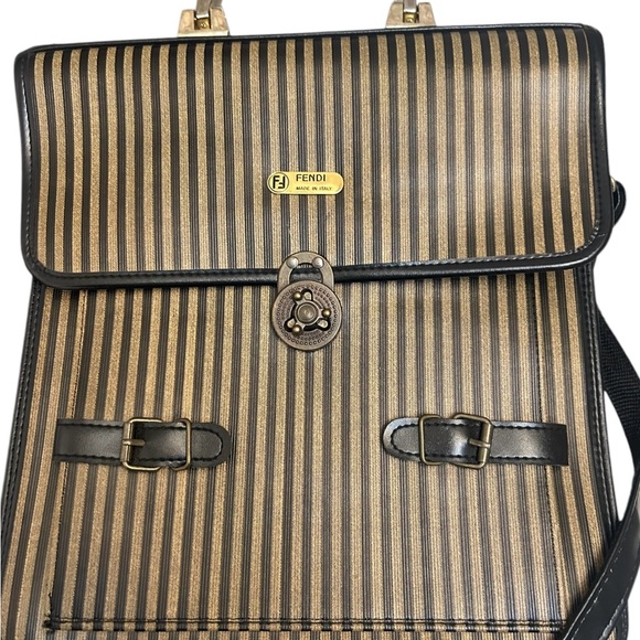 Fendi Pequin Black and Brown Briefcase - Picture 1 of 16